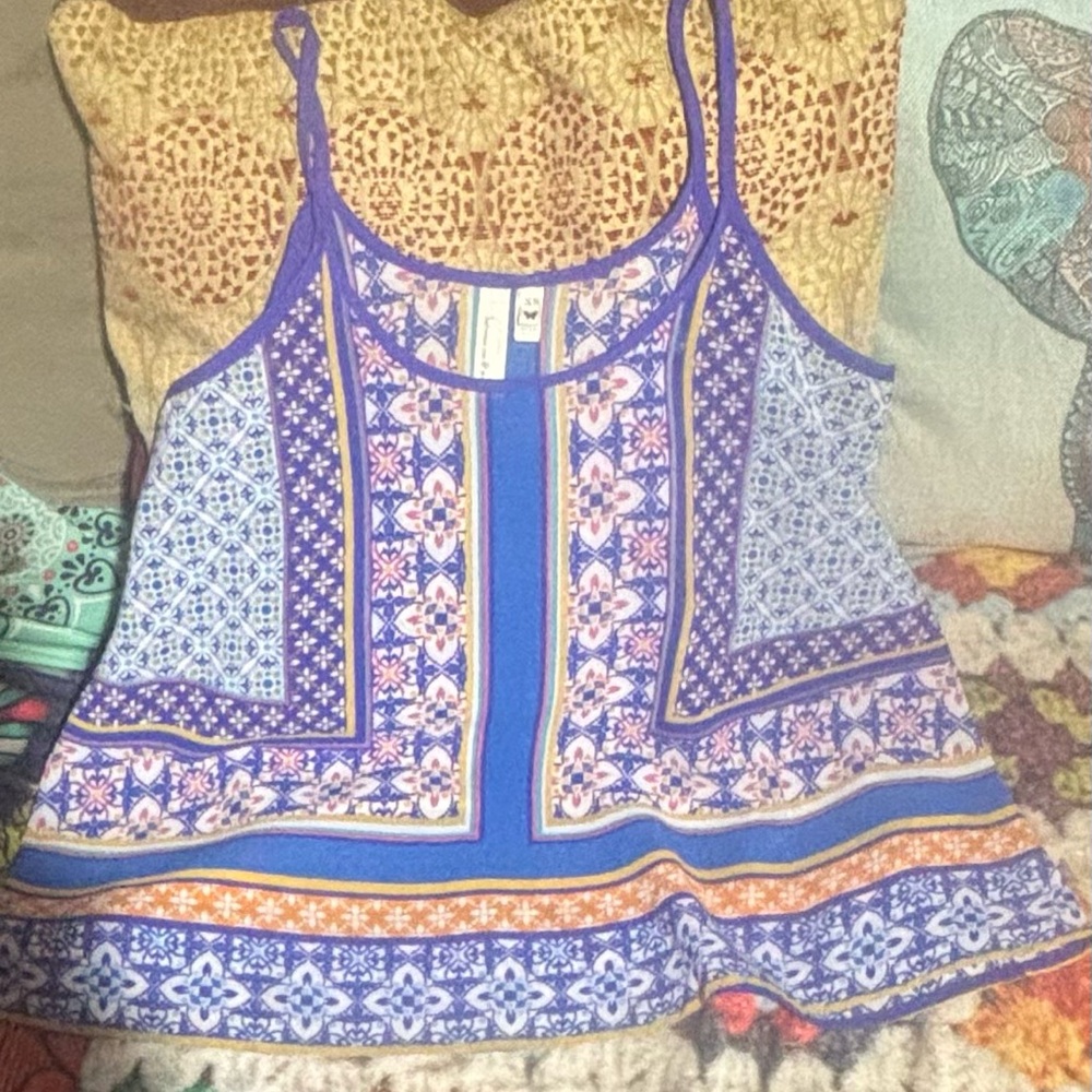 Printed Spaghetti-Strap Camisole in Purple and Blue